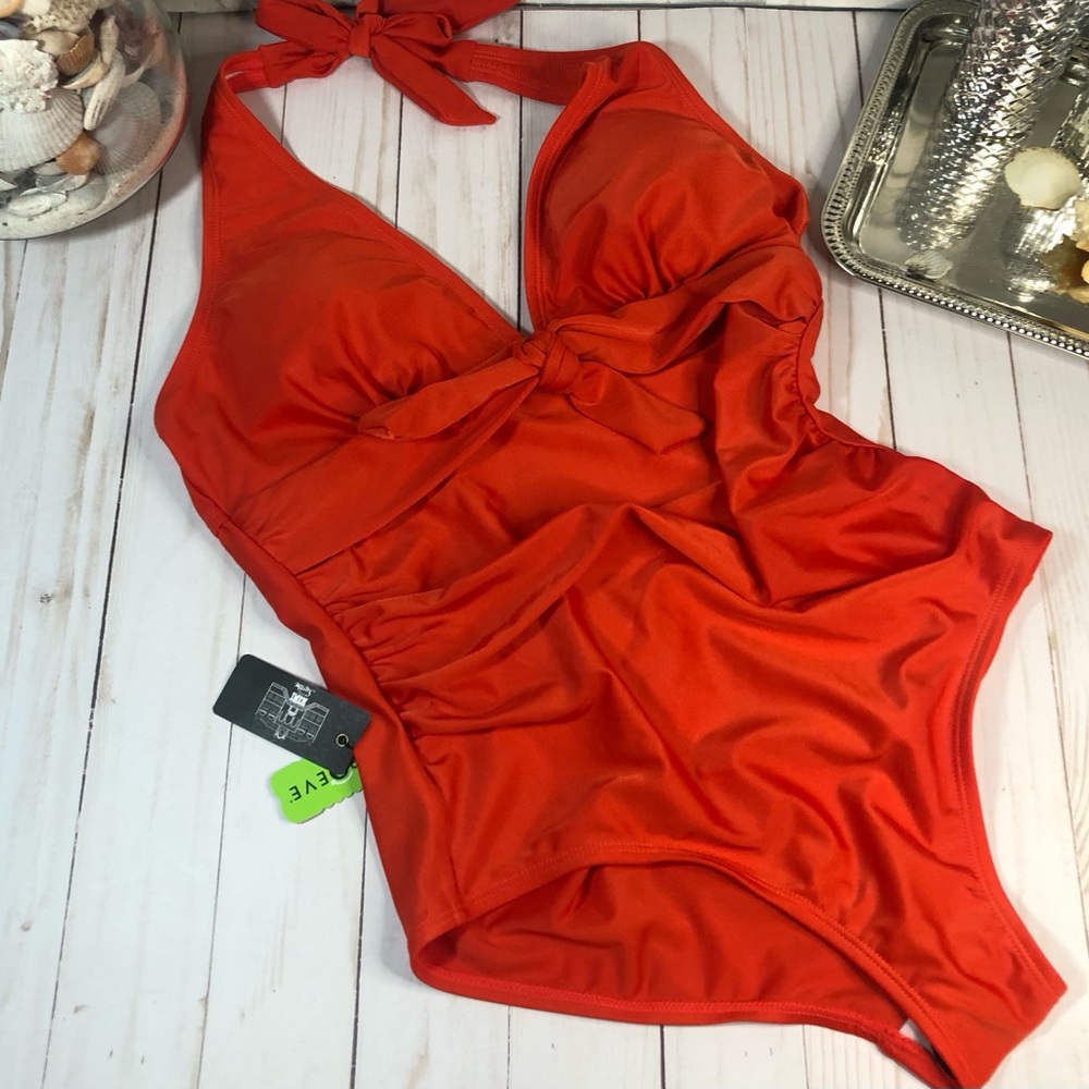 ROMI COMO SWIM - Repreve - Small Red/Dark Coral 1 Piece Swimsuit